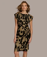 Donna Karan New York Women's Printed Velvet Extended-Shoulder Dress