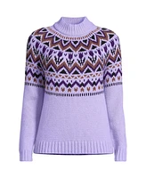 Lands' End Plus Cozy Lofty Fair Isle Yoke Mock Neck Sweater