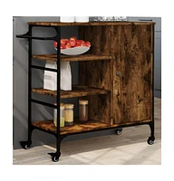 vidaXL Kitchen Trolley Smoked Oak 34.4"x15.2"x33.3" Engineered Wood