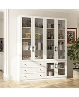 Famapy White 10-Shelf Accent Bookcase with Glass Doors, Led Lights