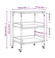 vidaXL Kitchen Trolley Smoked Oak 23.6"x16.1"x31.7" Engineered Wood