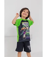 Monster Jam Toddler Boys Grave Digger El Toro Loco Megalodon T-Shirt Tank Top and French Terry Shorts 3 Piece Set to