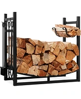 Best Choice Products 34.25in Steel Firewood Log Rack & Tool Set for Fire Pit, Fireplace w/ Kindling Holder