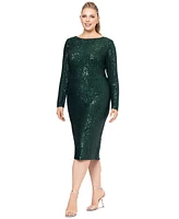 Xscape Plus Sequined Long-Sleeve Sheath Dress