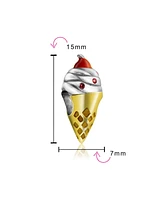 Bling Jewelry Multi Color Ice Cream Cone Charm Bead Two Tone 14K Gold Plated .925 Sterling Silver Fits European Bracelet