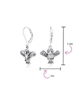 Bling Jewelry Flying Bird Animal Wise Graduate Dangling Owl Earrings For Women Oxidized .925 Sterling Silver Lever back