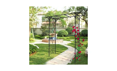 Slickblue Metal Garden Arch – Black, 80.3'' L x 20.47'' W x 81.1'' H, Climbing Plants Support and Rose Arch for Outdoor Use