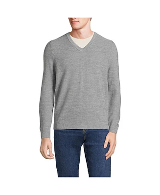 Lands' End Men's Long Sleeve Washable Merino Wool V Neck Sweater