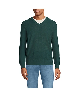 Lands' End Men's Long Sleeve Washable Merino Wool V Neck Sweater