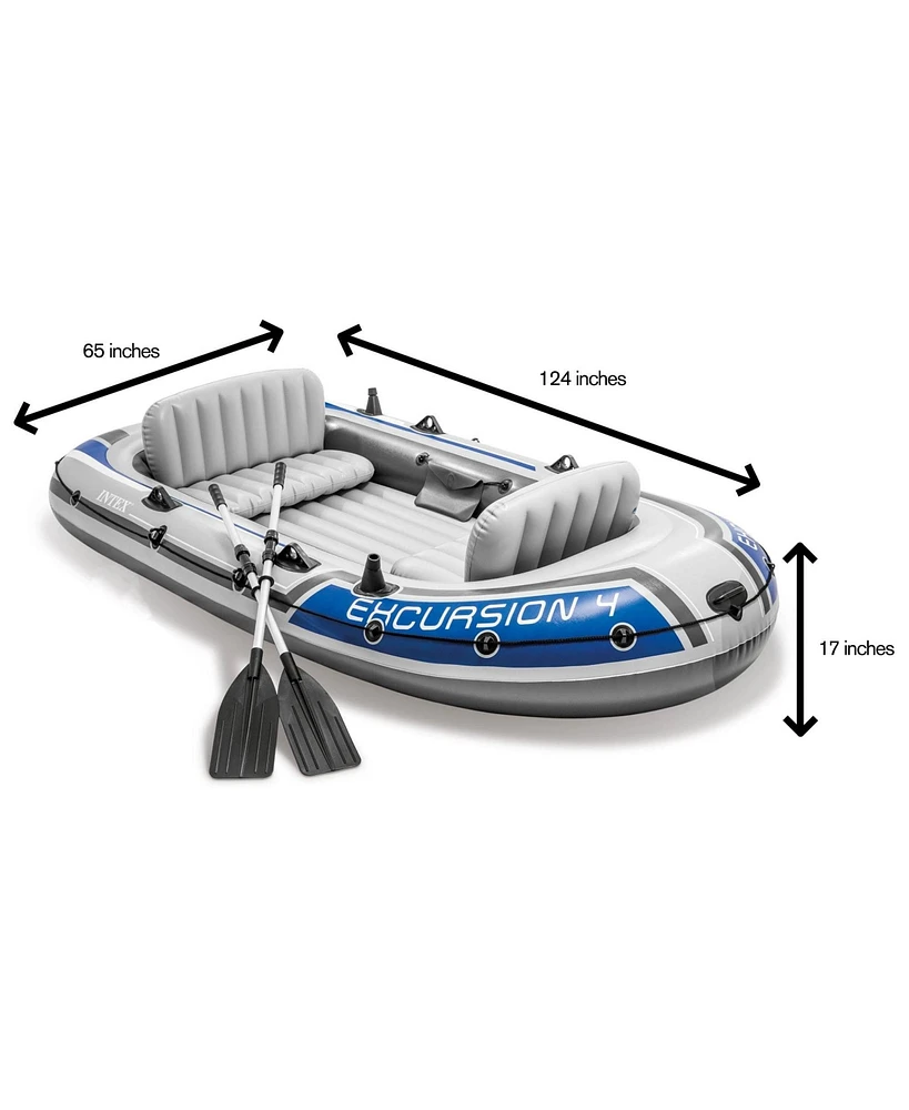 Intex Excursion 4 Inflatable Rafting/Fishing Boat Set With 2 Oars | 68324EP