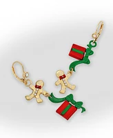 Betsey Johnson Faux Stone Jingle Bell Bling Gingerbread Present Mismatch Earrings