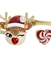 Betsey Johnson Faux Stone Jingle Bell Bling Christmas Reindeer Bangle Bracelet