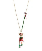 Betsey Johnson Faux Stone Jingle Bell Bling Reindeer Pendant Necklace