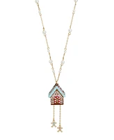 Betsey Johnson Faux Stone Jingle Bell Bling Gingerbread House Pendant Necklace