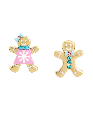 Betsey Johnson Faux Stone Jingle Bell Bling Christmas Gingerbread Stud Earrings