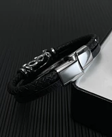 Rhona Sutton Black Skull Snake Leather Stainless Steel Bracelet