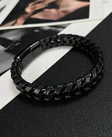 Rhona Sutton Black Chain Wrapped Leather Stainless Steel Bracelet