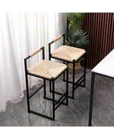 Slickblue Set of 2 Bar Stools with Back Paper Rope Woven Counter Height Dining Chairs for Kitchen