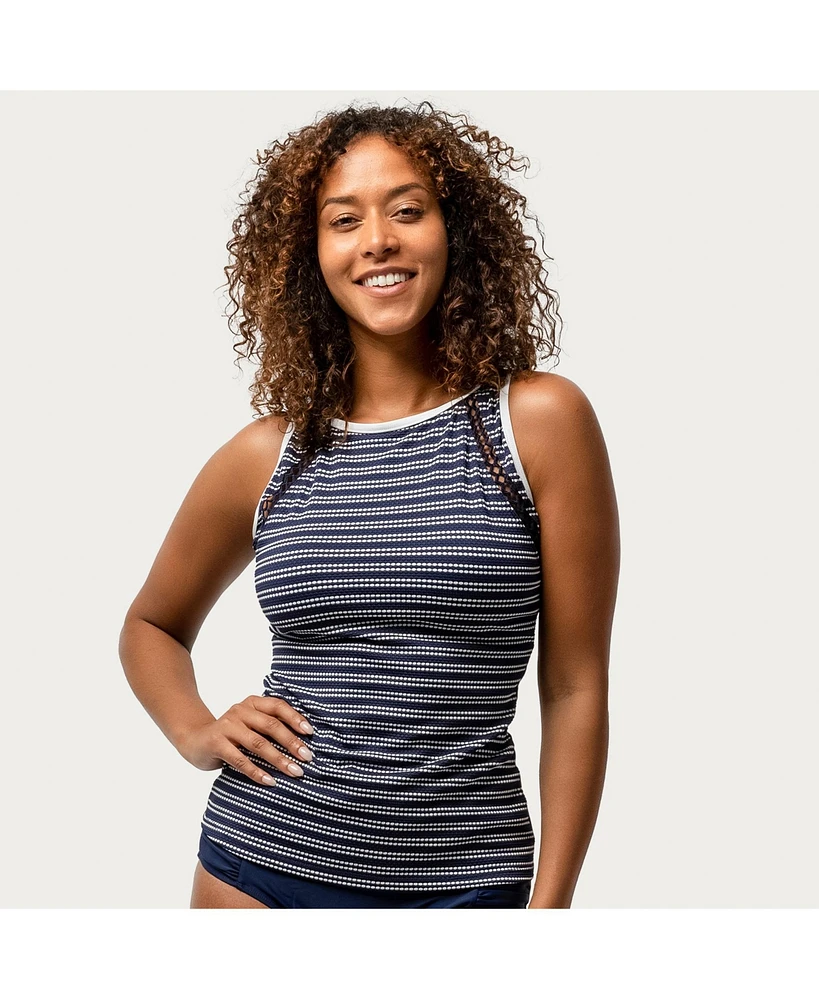 Free Country Women's Popcorn Stripe High Neck Tankini Top