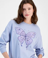 Pretty Rebellious Juniors' Butterfly Bow Graphic Embellished Sweatshirt