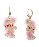 Betsey Johnson Faux Stone Jingle Bell Bling Christmas Gingerbread Skater Drop Earrings