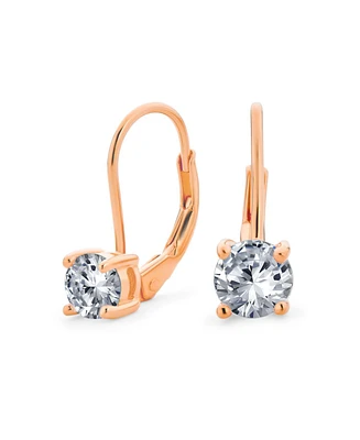 Bling Jewelry Traditional Round 1CT Cz Solitaire Drop Earrings Gold Plated .925 Sterling Silver Leverback