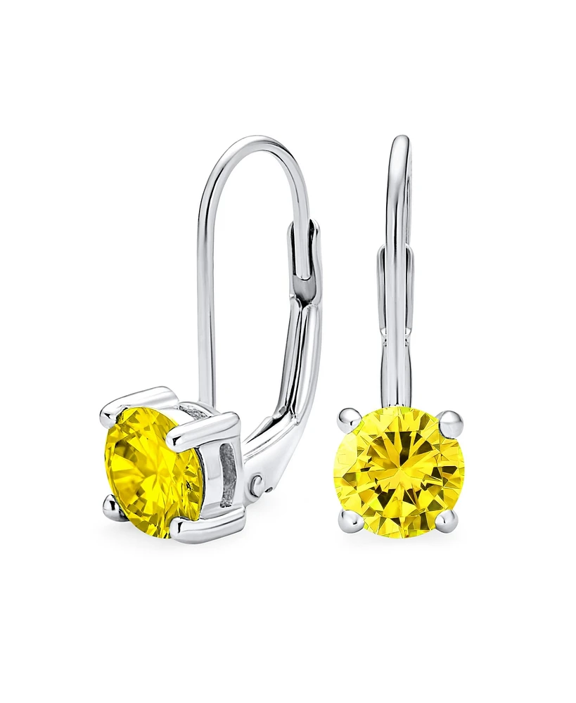 Bling Jewelry Dainty .50 Ct Round Bezel Cubic Zirconia Simulated Clear Cz Solitaire Dangle Drop Earrings Lever Back Gold Plated .925 Sterling Silver