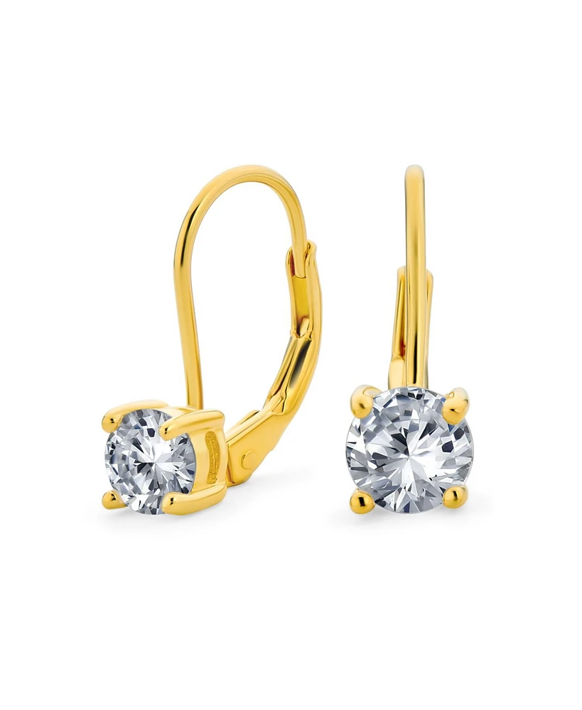 Bling Jewelry Traditional Round 1CT Cz Solitaire Drop Earrings Gold Plated .925 Sterling Silver Lever back