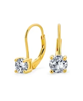 Bling Jewelry Traditional Round 1CT Cz Solitaire Drop Earrings Gold Plated .925 Sterling Silver Lever back