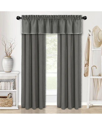 Kate Aurora Complete Coastal Hamptons Living Rod Pocket Textured Semi Sheer 3 Piece Window Curtain & Valance Set - 84 in. Long Navy