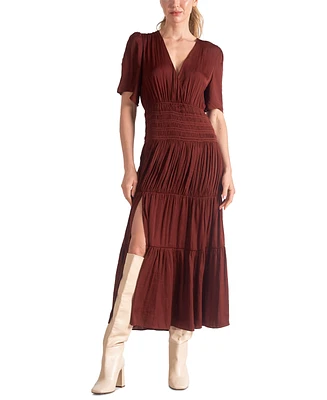 Elan Women's Short-Sleeve V-Neck Tiered Maxi Dress