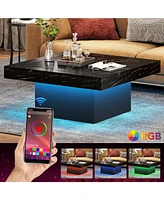 Tribesigns Led Coffee Table, Square Table Wood Low for Living Room