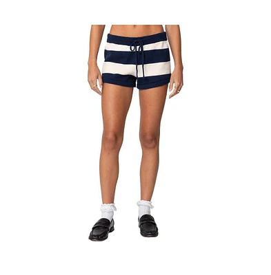 Edikted Women's Riley Striped Knit Shorts - Navy-and