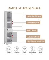 Slickblue Tall Freestanding Bathroom Cabinet – White Mdf Storage with Drawer and Adjustable Shelf