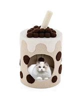 Gymax Bubble Tea Cat Tree Tower with Scratching Post Dangling Ball Toy Purple White