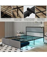 Gymax Queen Size Bed Frame w/ 2 Storage Drawers Led Lights Slats Support Modern