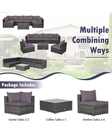 Gymax 7PCS Patio Rattan Sectional Sofa Set Outdoor Furniture w/ Cushions