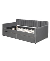 Slickblue Twin Size Upholstered Daybed with Drawers and Wood Slat Support