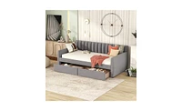 Slickblue Twin Size Upholstered Daybed with Drawers and Wood Slat Support