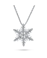 Bling Jewelry Holiday Party Frozen Winter Christmas Crystal White Snowflake Pendant Necklace Earring Jewelry Set For Women Silver Plated