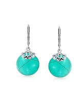 Bling Jewelry Western Style Filigree Lever Back Blue Stabilized Turquoise Flat Round Circle Disc Dangle Drops Earrings For Women .925 Sterling Silver