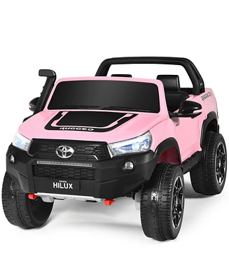 Gymax 2x12V Licensed Toyota Hilux Ride On Truck Car 2-Seater 4WD w/ Remote Control Pink