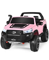 Gymax 2x12V Licensed Toyota Hilux Ride On Truck Car 2-Seater 4WD w/ Remote Control Pink