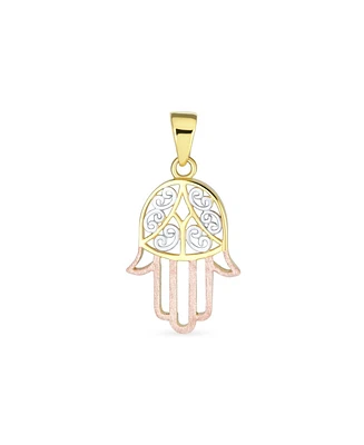 Bling Jewelry 14K Tri Color Gold Talisman Amulet Spiritual Protection Symbol Fatima Hand Of God Hamsa Judaic Bat Mitzvah Necklace Pendant for Women Fo