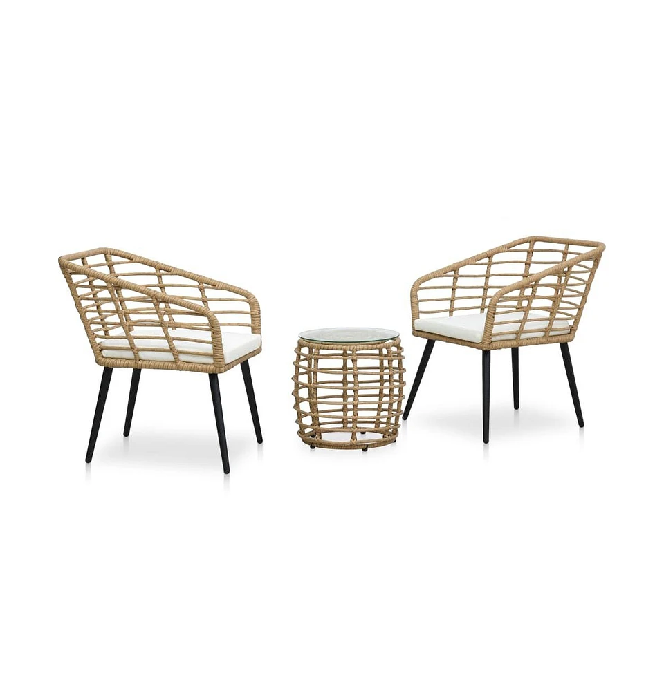 vidaXL 3 Piece Bistro Set Poly Rattan Oak