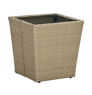 vidaXL Tea Table Beige 16.3"x16.3"x17.3" Poly Rattan and Tempered Glass