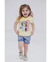 Bluey Toddler Girls T-Shirt and Chambray Shorts Outfit Set to (2T - 7-8)