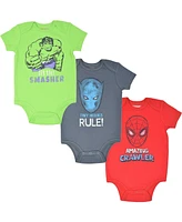 Marvel Baby Boys Avengers Spider-Man Black Panther Hulk 3 Pack Bodysuits Newborn to