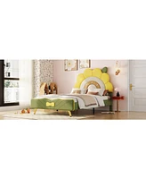 Slickblue Twin Upholstered Platform Bed with Sunflower Headboard Design