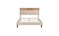 Slickblue Queen Size Upholstered Platform Bed with Storage Headboard and Usb Charging Port